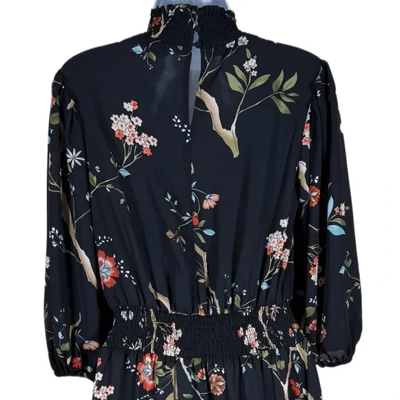 Nanette Lepore Dark Floral Hi-Low Puff Sleeve Dress 2 Whimsigoth Bloomcore Black - Picture 10 of 13